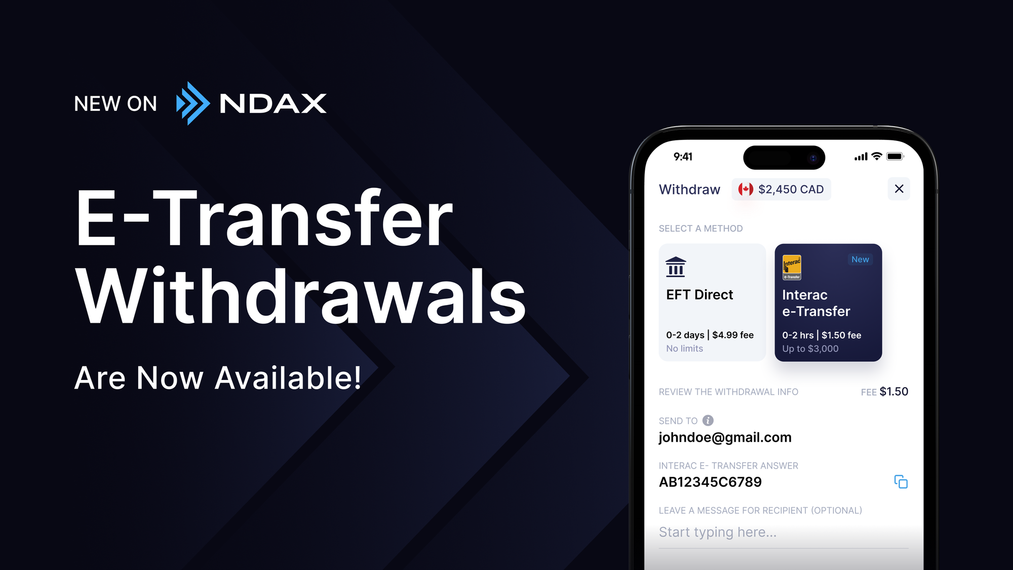 NDAX Launches Interac e-Transfer Withdrawals | Withdraw Your CAD for Less